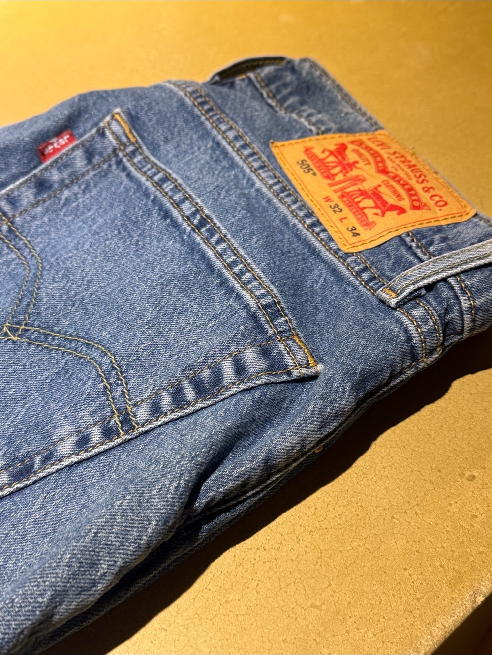 Levi's Men's Light Blue Straight-Leg Jeans with Tan Patch